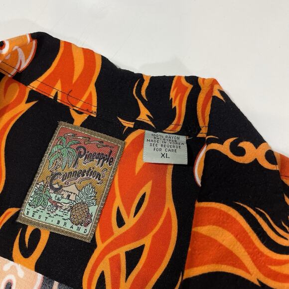 Pineapple Connection Men’s Hawaiian Tribal Flames Short Sleeve Shirt Orange XL - Picture 3 of 7